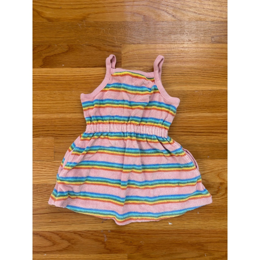 Hanna Andersson Girls Pink Rainbow Stripe Terry Cloth Dress 2T 85cm L232